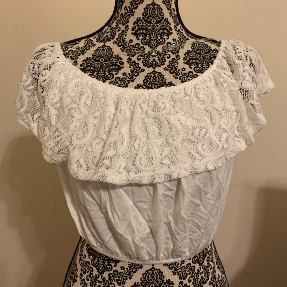 White Lace Off Shoulder Crop Top